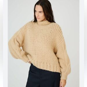 Anthropologie Chunky Tan Turtleneck Sweater